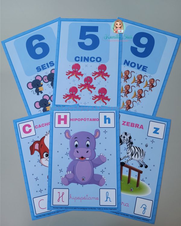 Kit alfabeto e números de parede animais