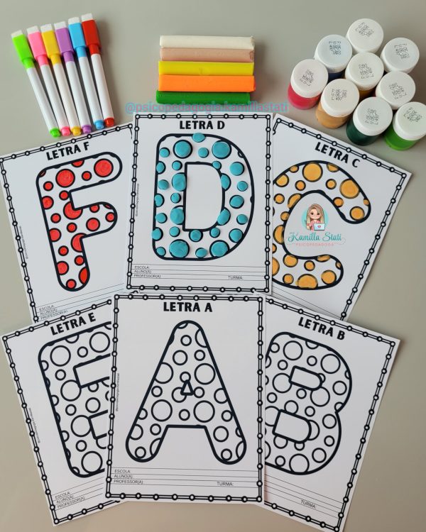Alfabeto de bolinhas para enfeitar e pintar