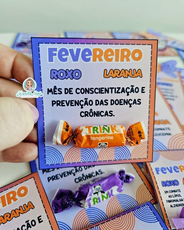 Lembrancinhas fevereiro roxo e laranja - Imagem 3