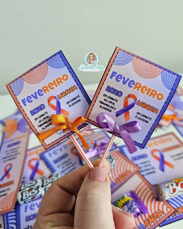 Lembrancinhas fevereiro roxo e laranja - Imagem 6