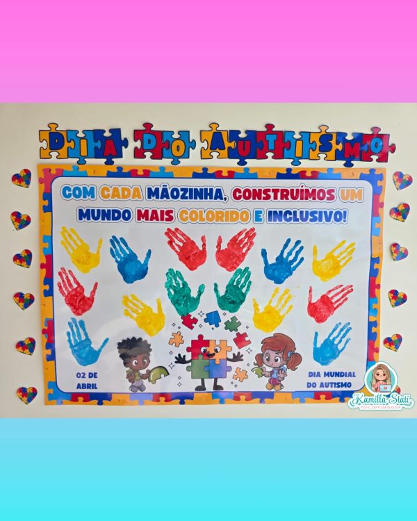 Mural das mãozinhas dia do autismo