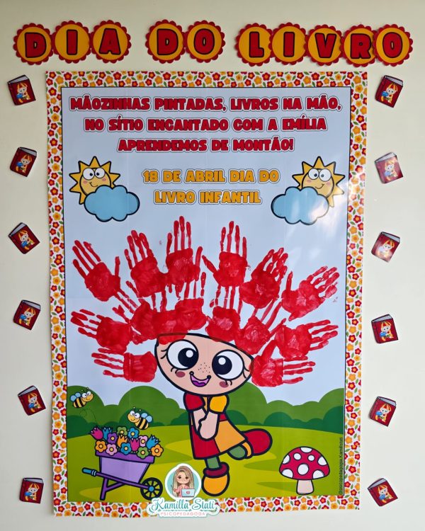 Mural das mãozinhas dia do livro