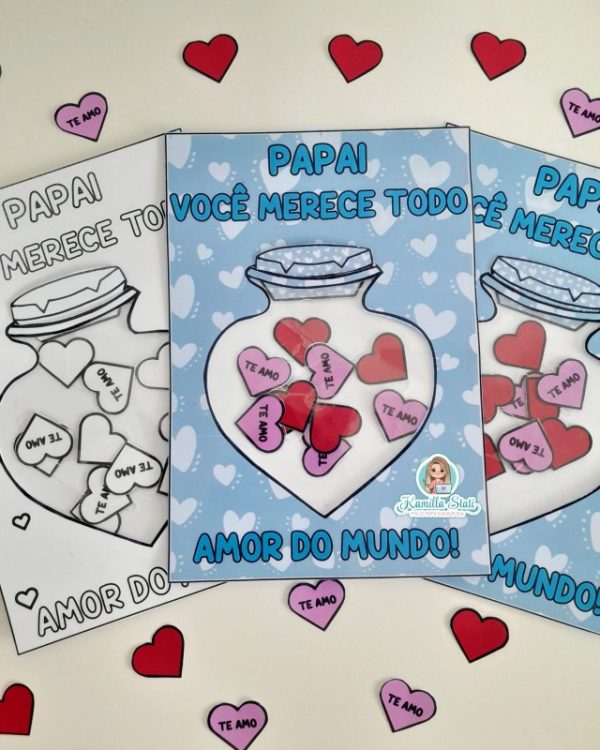 Cartão dia dos pais potinho de corações