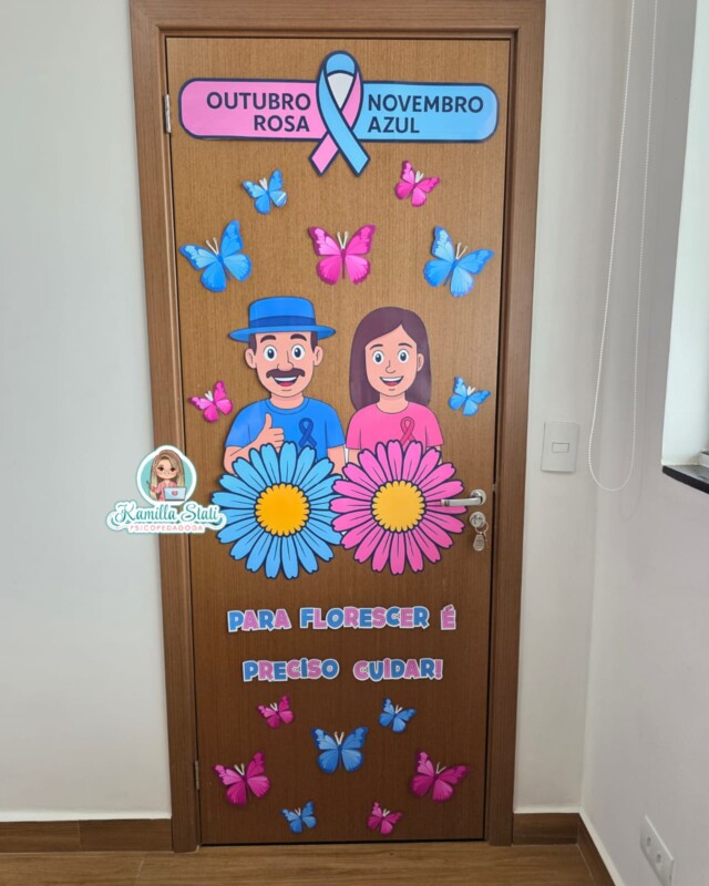Decoração de porta Outubro rosa e Novembro azul - Abc Pedagógico Infantil